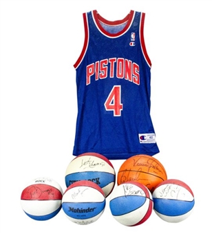 Detroit Pistons Bad Boy Lot of (8) : Team Signed Basketball, Signed Individual Basketballs & Jersey